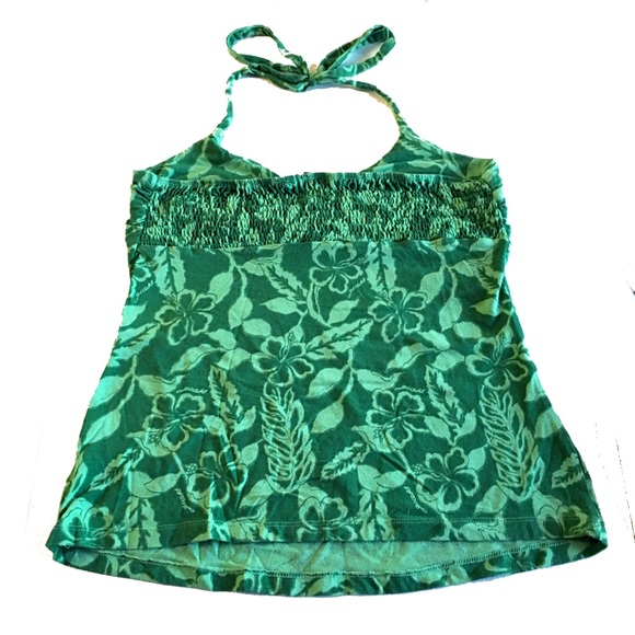 Guess halter top floral print green medium tank - Picture 2 of 3
